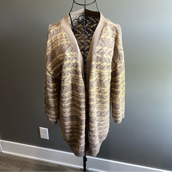 World Market Tan Cream Textured Cardigan Sweater - Picture 1 of 10